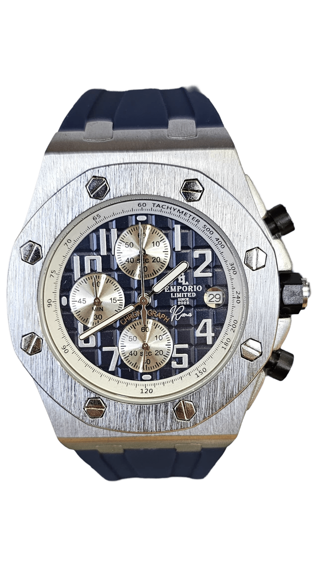 EMPORIO LIMITED - ROMA BLUE/SILVER STOPWATCH WATCH - 3501 EMPORIO LIMITED - ROMA BLUE/SILVER STOPWATCH WATCH - 3501